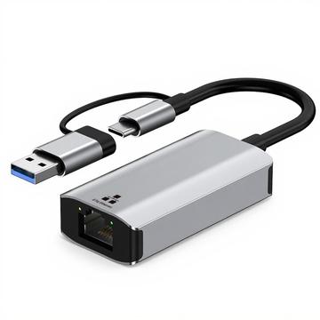 USB-C/USB 3.0 til RJ45 Gigabit Ethernet-adapter med dobbelt interface - kompakt Plug & Play LAN-konverter