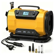 Luftkompressor med dobbelt strømforsyning, LCD-display og LED-lys - 150 PSI/10.3 bar - gul