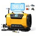 Luftkompressor med dobbelt strømforsyning, LCD-display og LED-lys - 150 PSI/10.3 bar - gul