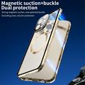 Dobbeltsidet hærdet glas + magnetisk metalramme Anti-Drop Case til iPhone 15 Kompatibel med MagSafe-telefoncover med spændelås