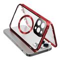 Dobbeltsidet hærdet glas + magnetisk metalramme Anti-Drop Case til iPhone 15 Kompatibel med MagSafe Phone Cover med spændelås - Rød