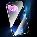 Dobbeltsidet hærdet glas + magnetisk metalramme Anti-Drop Case til iPhone 15 Kompatibel med MagSafe Phone Cover med spændelås - Sølv