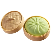 Ensfarvet dumpling squishy stresslegetøj med dampkurv - grøn