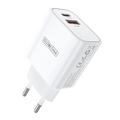 Duzzona T12 30W PD hurtigoplader til vægmontering - USB-C/USB-A, EU-stik - hvid