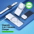 Duzzona W19 15W 3-i-1 magnetisk trådløs opladestation - MagSafe-kompatibel - hvid