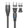 E7 3-i-1 magnetisk kabel med 540 graders rotation - USB-C, Lightning, MicroUSB - 1m - Sort