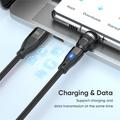E7 3-i-1 magnetisk kabel med 540 graders rotation - USB-C, Lightning, MicroUSB - 1m - Sort