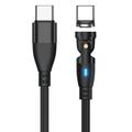 E9 Nylonflettet USB-C magnetisk kabel med 540 graders rotation - 1m/60W - sort