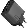 Energea Ampcharge Arc 65 GaN-vægoplader med udtrækkeligt USB-C-kabel - Pistolmetal