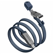 Energea Sheath Travel 2-i-1 opladnings- og datakabel - 60W, 1.2m, USB-C/USB-A - Blå