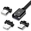 Essager 3-i-1 Magnetisk Kabel - USB-C, Lightning, MicroUSB - 2m - Sort
