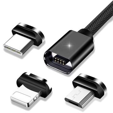 Essager 3-i-1 Magnetisk Kabel - USB-C, Lightning, MicroUSB - 3m - Sort