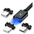 Essager 3-i-1 Magnetisk Kabel - USB-C, Lightning, MicroUSB - 2m - Sort