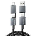 Essager 4-i-1 hurtigopladerkabel 240W - USB-A/USB-C til USB-C/Lightning - 0.25m - Grå