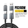 Essager 4-i-1 hurtigopladerkabel 240W - USB-A/USB-C til USB-C/Lightning - 0.25m - Grå