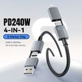Essager 4-i-1 hurtigopladerkabel 240W - USB-A/USB-C til USB-C/Lightning - 0.25m - Grå