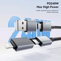 Essager 4-i-1 hurtigopladerkabel 240W - USB-A/USB-C til USB-C/Lightning - 0.25m - Grå