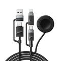 Essager 5-i-1 hurtigopladerkabel 1m - USB-C, Lightning, USB-A, Apple Watch - Sort
