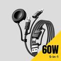 Essager 5-i-1 hurtigopladerkabel 1m - USB-C, Lightning, USB-A, Apple Watch - Sort