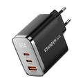 Essager ES-CD64 65W GaN-vægoplader - 3 porte - sort