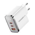 Essager ES-CD64 65W GaN-vægoplader - 3 porte - hvid