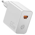 Essager ES-CD65 65W GaN-vægoplader - USB-C/USB-A - hvid