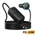 Essager F789 135W biloplader til bagsædet - 2x USB-C-kabler, 4x USB-C-, 2x USB-A-indgange - 1.5m - sort