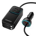 Essager F789 135W biloplader til bagsædet - 2x USB-C-kabler, 4x USB-C-, 2x USB-A-indgange - 1.5m - sort