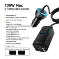 Essager F789 135W biloplader til bagsædet - 2x USB-C-kabler, 4x USB-C-, 2x USB-A-indgange - 1.5m - sort