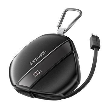 Essager hurtigopladende powerbank med 70cm udtrækkeligt kabel og karabinhage - 10000mAh