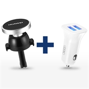 Essentielt bilsæt - dobbelt USB-oplader og magnetisk mobilholder