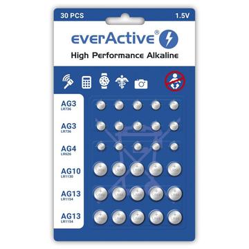 EverActive alkaliske knapcellebatterier - 30 stk.