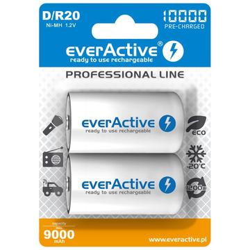 EverActive Professional Line EVHRL20-10000 Genopladelige D-batterier 10000mAh - 2 stk.