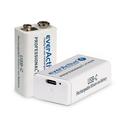 EverActive Professional+ Lithium USB-C genopladeligt 9V batteri - 550mAh