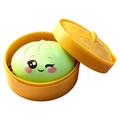 Dumpling squishy-legetøj med øjenudtryk og dampkurv - grøn