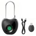 F338 Smart hængelås med fingeraftrykslæser til 20 fingeraftryk og elektronisk nøgle - sort