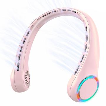 F8 bladløs halsventilator med omgivende belysning - 4000mAh batteri, 3 hastigheder og USB-C-opladning - lyserød