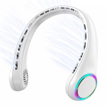 F8 bladløs halsventilator med omgivende belysning - 4000mAh batteri, 3 hastigheder og USB-C-opladning - hvid