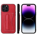 Fierre Shann iPhone 14 Pro Max Belagt Cover med Kortholder og Kickstand - Rød