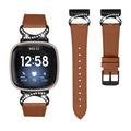 Fitbit Versa 3/Sense - elegant læderrem med rhinsten - brun
