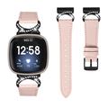 Fitbit Versa 3/Sense - elegant læderrem med rhinestones - lyserød