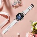 Fitbit Versa 3/Sense - elegant læderrem med rhinestones - hvid