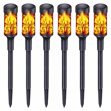 Solcellelamper med flammeeffekt og infrarød sensor - 6 stk.