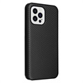 iPhone 14 Pro Max Flip Cover - Karbonfiber - Sort