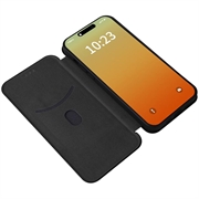 iPhone 15 Pro Flip Cover - Karbonfiber - Sort