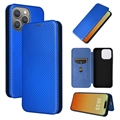 iPhone 15 Pro Flip Cover - Karbonfiber - Blå