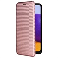 Samsung Galaxy A22 5G, Galaxy F42 5G Flip Cover - Karbonfiber - Rødguld