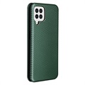 Samsung Galaxy A22 4G Flip Cover - Karbonfiber - Grøn