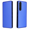 Sony Xperia 1 III Flip Cover - Karbonfiber - Blå