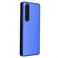 Sony Xperia 1 III Flip Cover - Karbonfiber - Blå